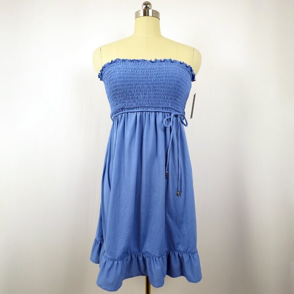 NWT Juicy Couture Blue Smocked Strapless Cover Up Tube Dress Ruffle Hem M - Picture 4 of 15